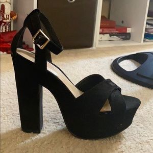 Black faux suede heals